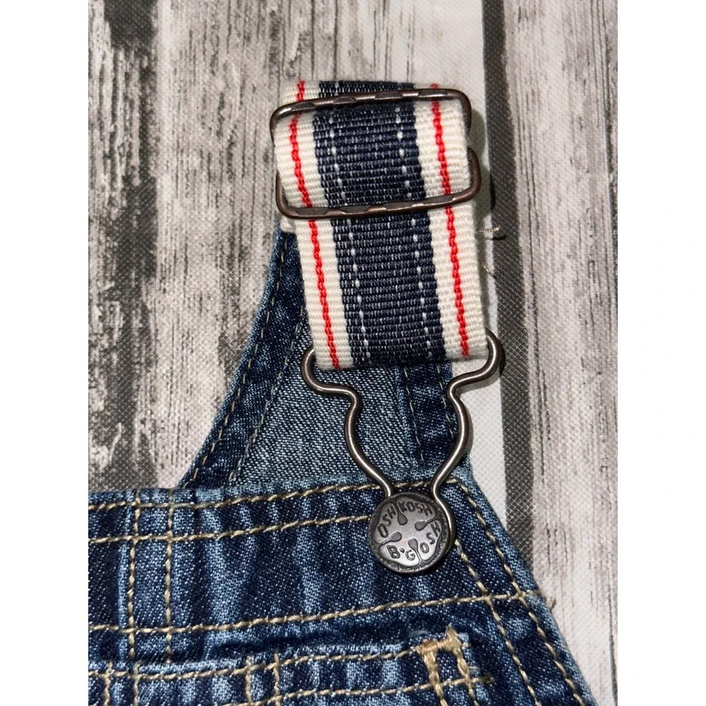 Osh Kosh B'Gosh Denim Short Overalls Size 24 Months Button Legs Patriotic Colors